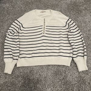 Sezane Leontine Jumper Sweater in Ecru Navy Knit Cotton Women’s Size Small